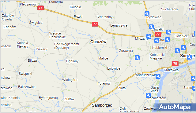 mapa Malice gmina Obrazów, Malice gmina Obrazów na mapie Targeo