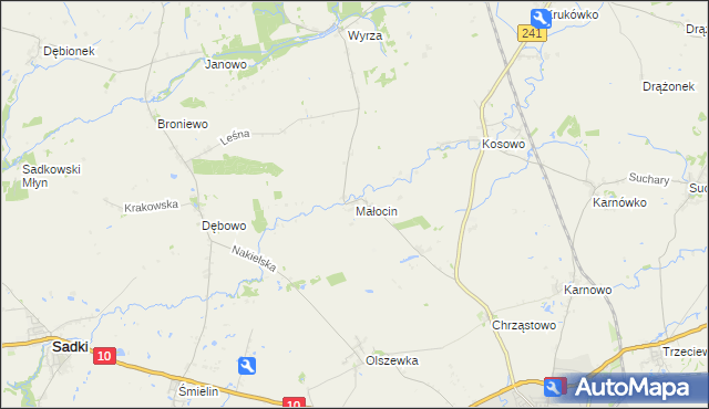 mapa Małocin gmina Nakło nad Notecią, Małocin gmina Nakło nad Notecią na mapie Targeo