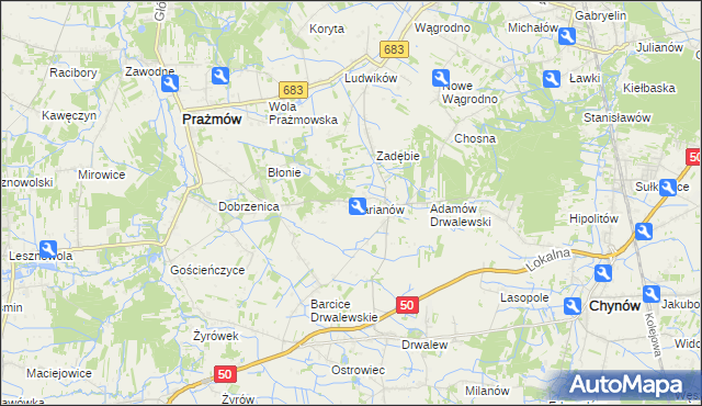 mapa Marianów gmina Chynów, Marianów gmina Chynów na mapie Targeo