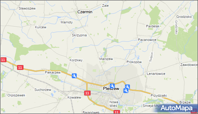 mapa Marszew gmina Pleszew, Marszew gmina Pleszew na mapie Targeo