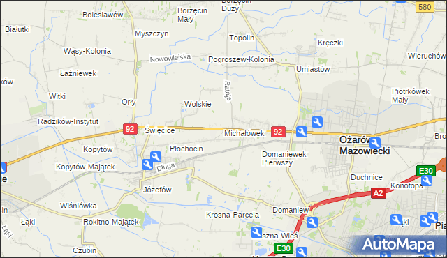 mapa Michałówek gmina Ożarów Mazowiecki, Michałówek gmina Ożarów Mazowiecki na mapie Targeo