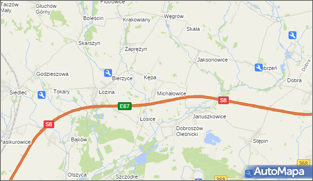 mapa Michałowice gmina Długołęka, Michałowice gmina Długołęka na mapie Targeo