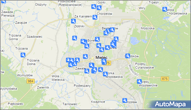 mapa Mielca, Mielec na mapie Targeo