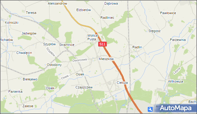 mapa Mieszków gmina Jarocin, Mieszków gmina Jarocin na mapie Targeo