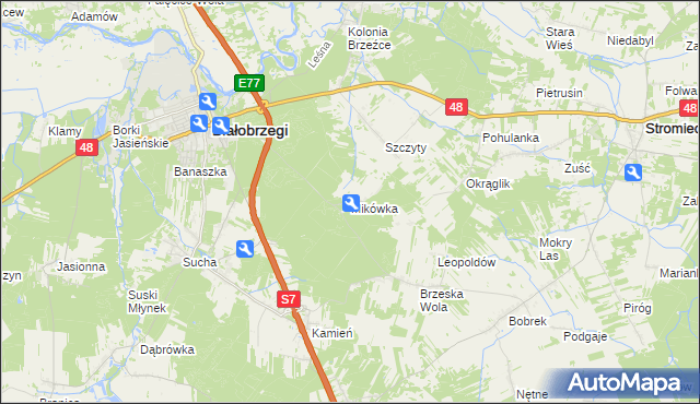 mapa Mikówka gmina Białobrzegi, Mikówka gmina Białobrzegi na mapie Targeo