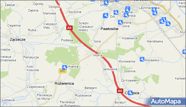 mapa Mokra gmina Roźwienica, Mokra gmina Roźwienica na mapie Targeo