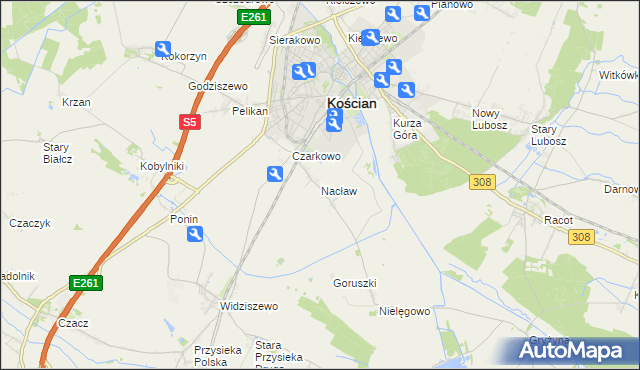 mapa Nacław gmina Kościan, Nacław gmina Kościan na mapie Targeo