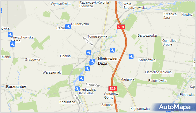 mapa Niedrzwica Duża, Niedrzwica Duża na mapie Targeo