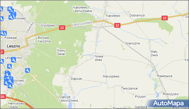 mapa Nowa Wieś gmina Rydzyna, Nowa Wieś gmina Rydzyna na mapie Targeo
