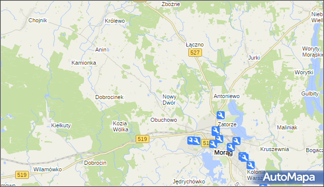 mapa Nowy Dwór gmina Morąg, Nowy Dwór gmina Morąg na mapie Targeo