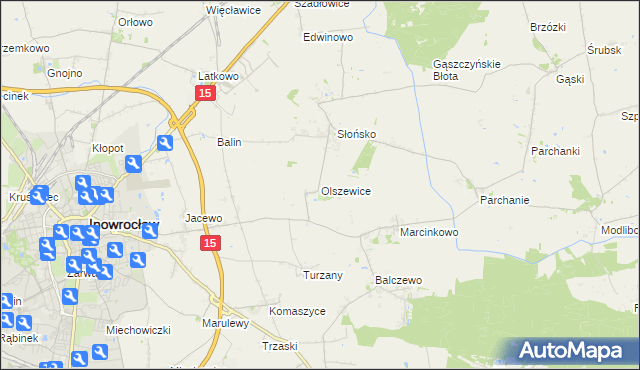 mapa Olszewice gmina Inowrocław, Olszewice gmina Inowrocław na mapie Targeo