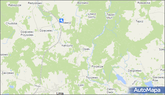 mapa Osiek gmina Linia, Osiek gmina Linia na mapie Targeo