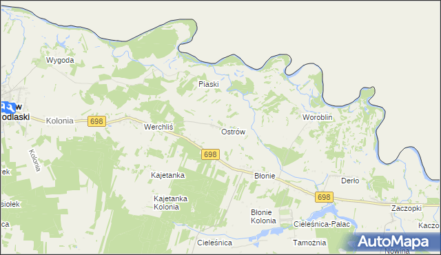 mapa Ostrów gmina Janów Podlaski, Ostrów gmina Janów Podlaski na mapie Targeo