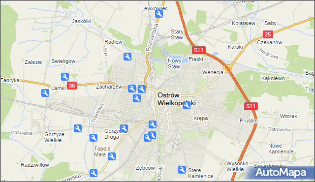 mapa Ostrów Wielkopolski, Ostrów Wielkopolski na mapie Targeo
