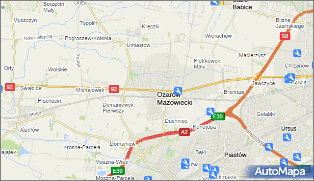 mapa Ożarów Mazowiecki, Ożarów Mazowiecki na mapie Targeo