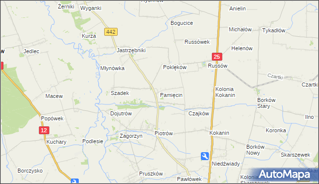 mapa Pamięcin gmina Blizanów, Pamięcin gmina Blizanów na mapie Targeo