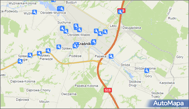 mapa Pasieka gmina Kraśnik, Pasieka gmina Kraśnik na mapie Targeo