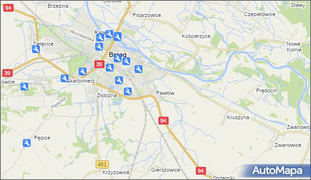 mapa Pawłów gmina Skarbimierz, Pawłów gmina Skarbimierz na mapie Targeo