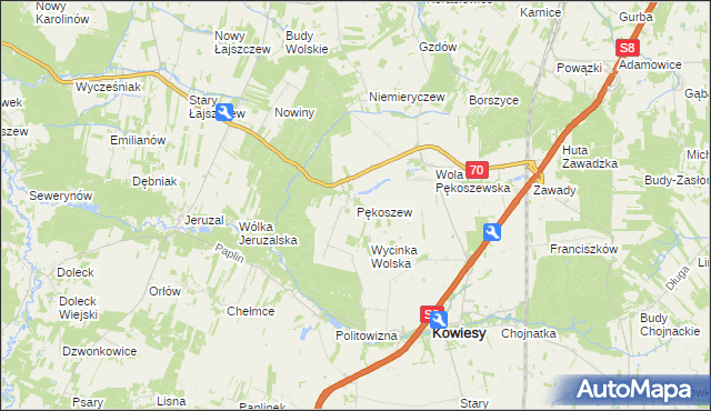 mapa Pękoszew, Pękoszew na mapie Targeo