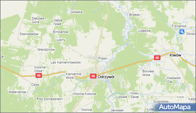 mapa Piaski gmina Odrzywół, Piaski gmina Odrzywół na mapie Targeo