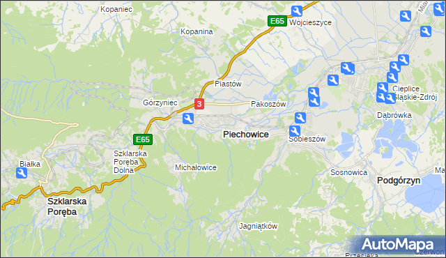 mapa Piechowice powiat jeleniogórski, Piechowice powiat jeleniogórski na mapie Targeo
