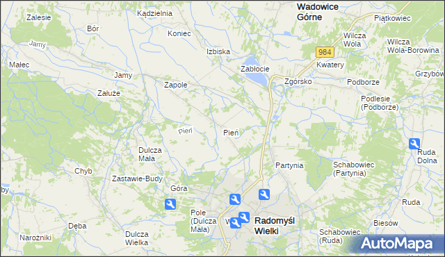 mapa Pień gmina Radomyśl Wielki, Pień gmina Radomyśl Wielki na mapie Targeo