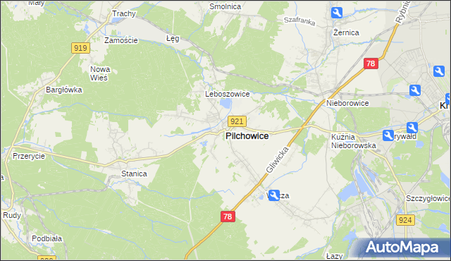 mapa Pilchowice powiat gliwicki, Pilchowice powiat gliwicki na mapie Targeo