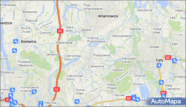 mapa Pisarzowice gmina Wilamowice, Pisarzowice gmina Wilamowice na mapie Targeo