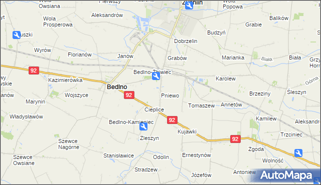 mapa Pniewo gmina Bedlno, Pniewo gmina Bedlno na mapie Targeo