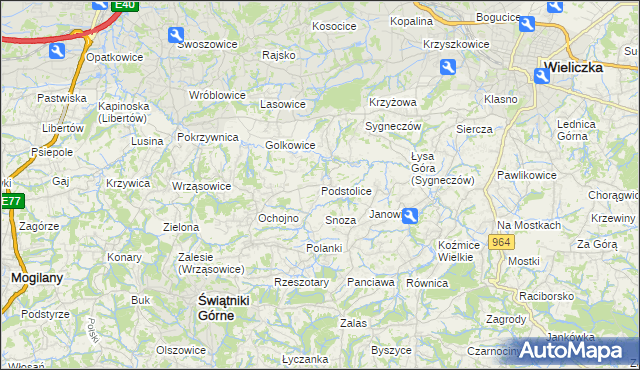 mapa Podstolice gmina Wieliczka, Podstolice gmina Wieliczka na mapie Targeo