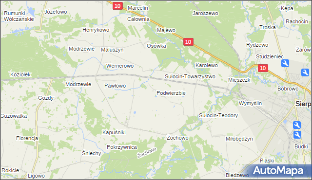 mapa Podwierzbie gmina Sierpc, Podwierzbie gmina Sierpc na mapie Targeo