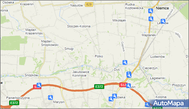 mapa Pólko gmina Niemce, Pólko gmina Niemce na mapie Targeo