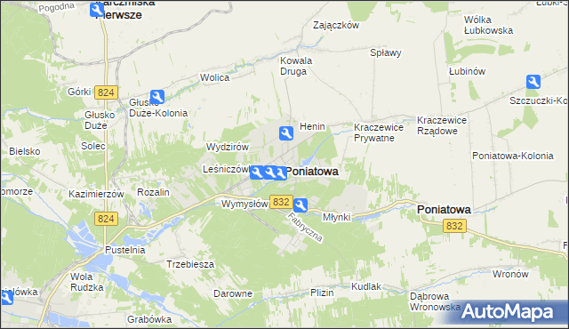 mapa Poniatowa powiat opolski, Poniatowa powiat opolski na mapie Targeo