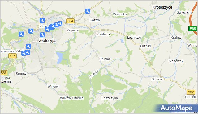 mapa Prusice gmina Złotoryja, Prusice gmina Złotoryja na mapie Targeo