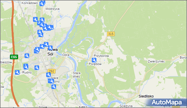 mapa Przyborów gmina Nowa Sól, Przyborów gmina Nowa Sól na mapie Targeo