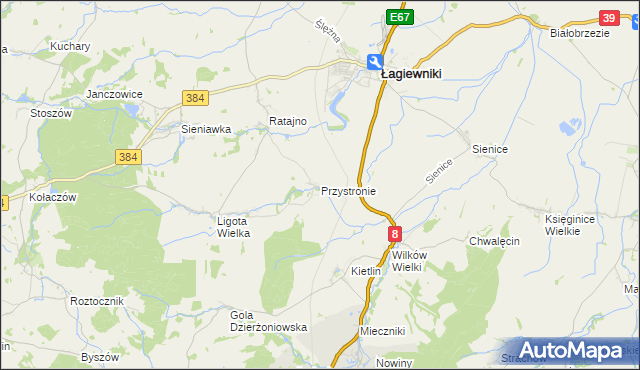 mapa Przystronie gmina Łagiewniki, Przystronie gmina Łagiewniki na mapie Targeo