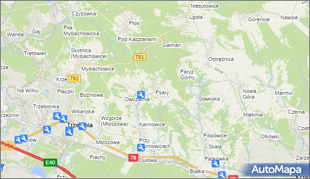 mapa Psary gmina Trzebinia, Psary gmina Trzebinia na mapie Targeo