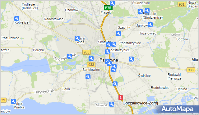 mapa Pszczyny, Pszczyna na mapie Targeo