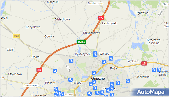 mapa Pyszczyn gmina Gniezno, Pyszczyn gmina Gniezno na mapie Targeo