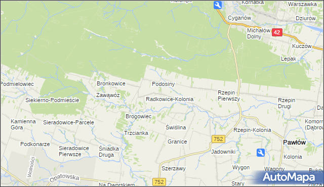 mapa Radkowice gmina Pawłów, Radkowice gmina Pawłów na mapie Targeo