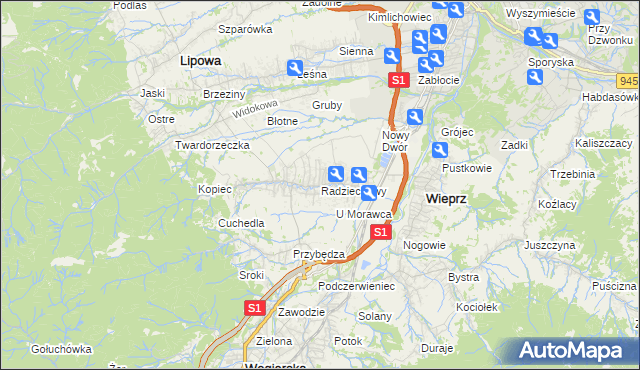 mapa Radziechowy, Radziechowy na mapie Targeo