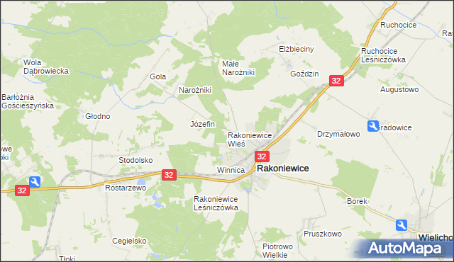 mapa Rakoniewice Wieś, Rakoniewice Wieś na mapie Targeo