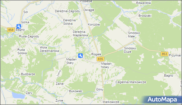 mapa Rogale gmina Księżpol, Rogale gmina Księżpol na mapie Targeo