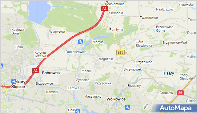 mapa Rogoźnik gmina Bobrowniki, Rogoźnik gmina Bobrowniki na mapie Targeo