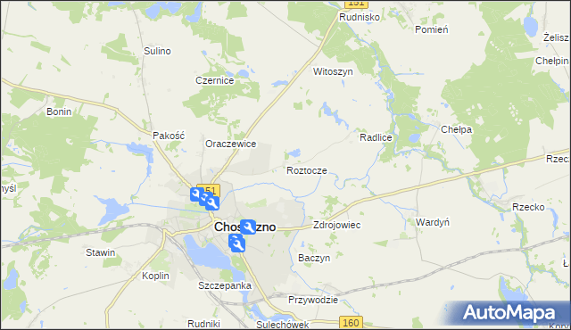 mapa Roztocze gmina Choszczno, Roztocze gmina Choszczno na mapie Targeo