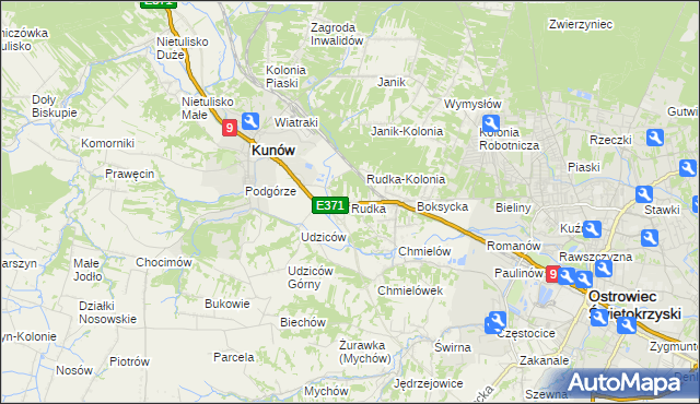 mapa Rudka gmina Kunów, Rudka gmina Kunów na mapie Targeo
