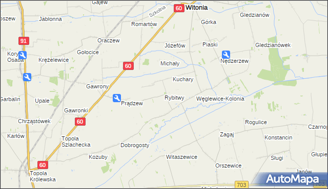 mapa Rybitwy gmina Witonia, Rybitwy gmina Witonia na mapie Targeo