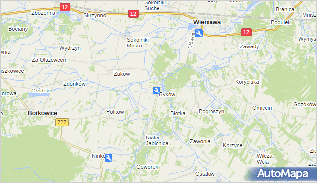 mapa Ryków gmina Wieniawa, Ryków gmina Wieniawa na mapie Targeo