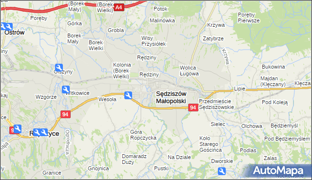 mapa Sędziszów Małopolski, Sędziszów Małopolski na mapie Targeo