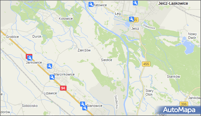 mapa Siedlce gmina Oława, Siedlce gmina Oława na mapie Targeo